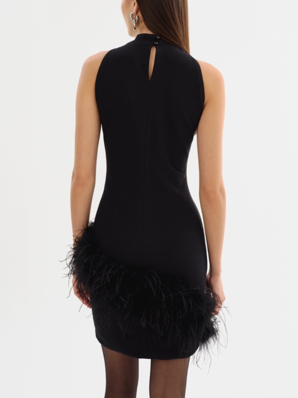LAMARQUE Black Ostrich Feather Mock Neck Dress - Picture 5 of 5